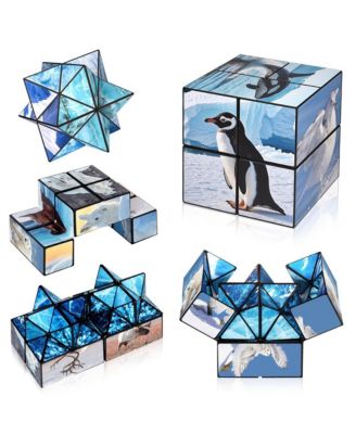2-in-1 North and South Poles Fidget Cube - Folds into Star, Cube & Rectangle