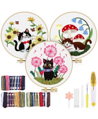 Embroidery Kit Cat Beginners Cloth Hoops Threads Hand Craft