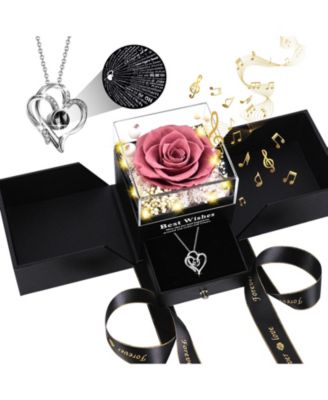 Preserved Rose Necklace Music Box Gift