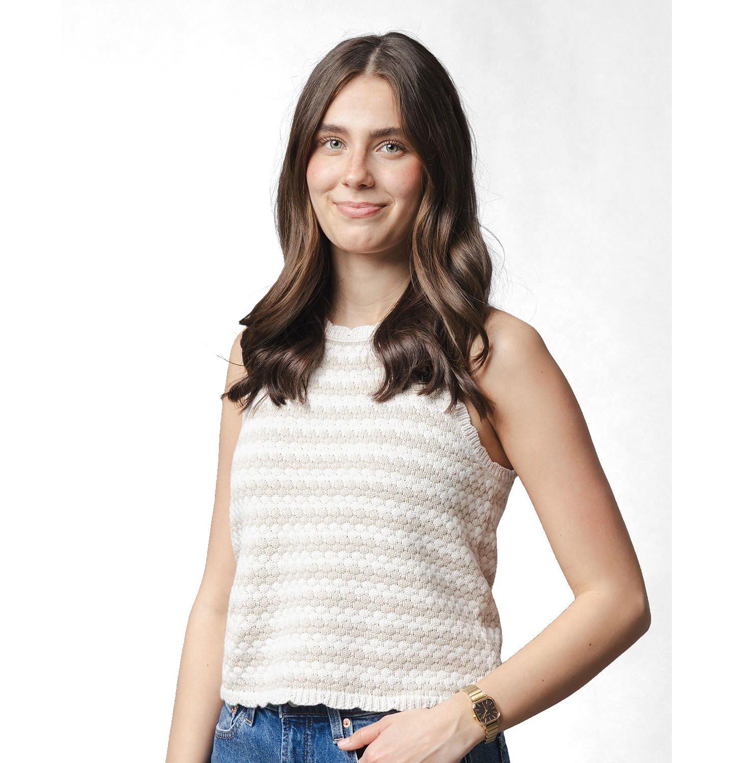 Женский свитер Hope & Henry Organic Button Back Sweater Tank, цвет: Натуральный полосатый — фото 2