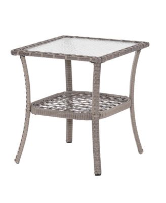 Outdoor PE Rattan Side Table, Water-Corrugated Glass Tabletop Water-Proof for Indoor and Outdoor