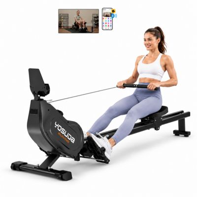 Magnetic Rowing Machine 350LB Capacity, Foldable Home Rower with 16-Level 115lbs Resistance and Bluetooth