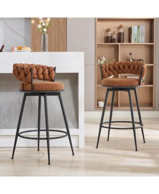 28 inch Swivel Bar Stools Set of 2, Modern Counter Height Bar Stools, Fabric Upholstered Stool Chairs with Footrest