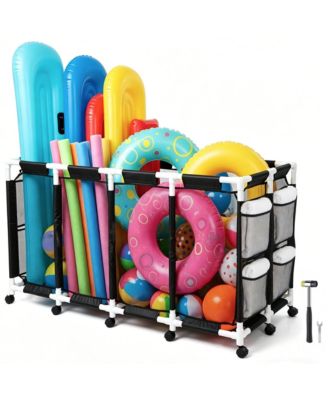 335 Gallon PVC Pool Float Storage Bin for Toys Rafts Noodles 67"x32"x36" Rolling Cart Organizer Patio