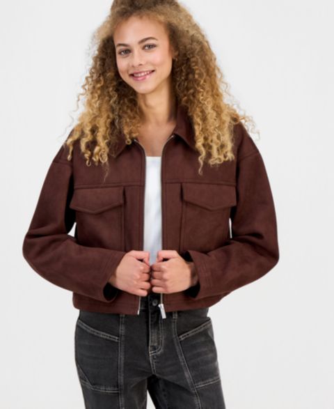 Женские куртки Madden Girl Juniors' Faux-Suede Cropped Jacket