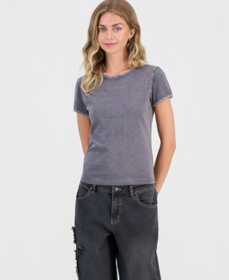 Juniors' Studded Mineral Wash T-Shirt