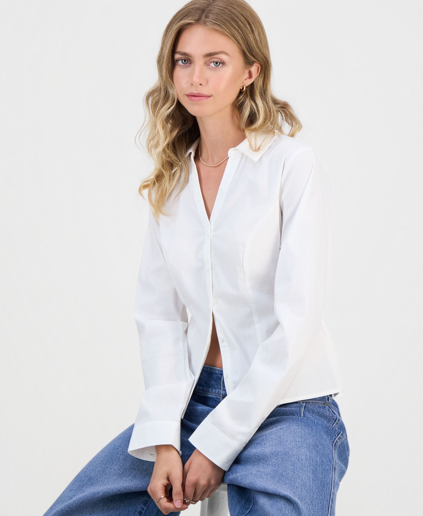 Женская рубашка Madden Girl Juniors' Tie-Back Long-Sleeve Shirt, цвет: Белый — фото 3