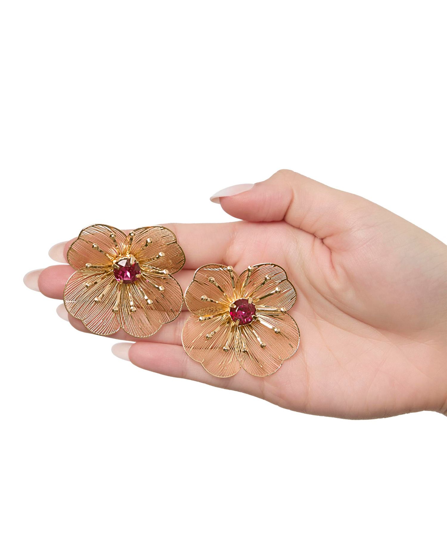 Filigree Flower Stud Earrings with Crystal Center