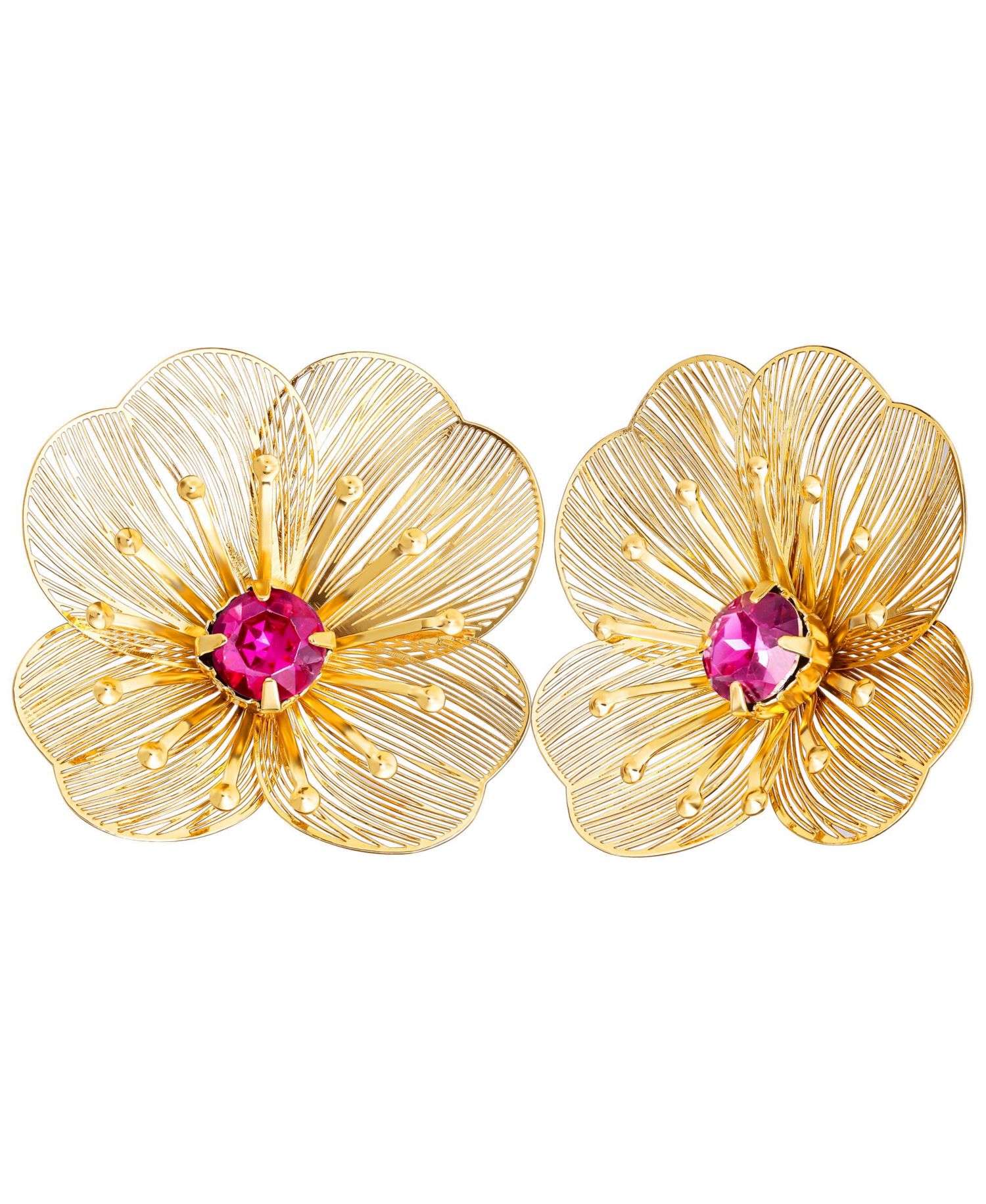 Filigree Flower Stud Earrings with Crystal Center