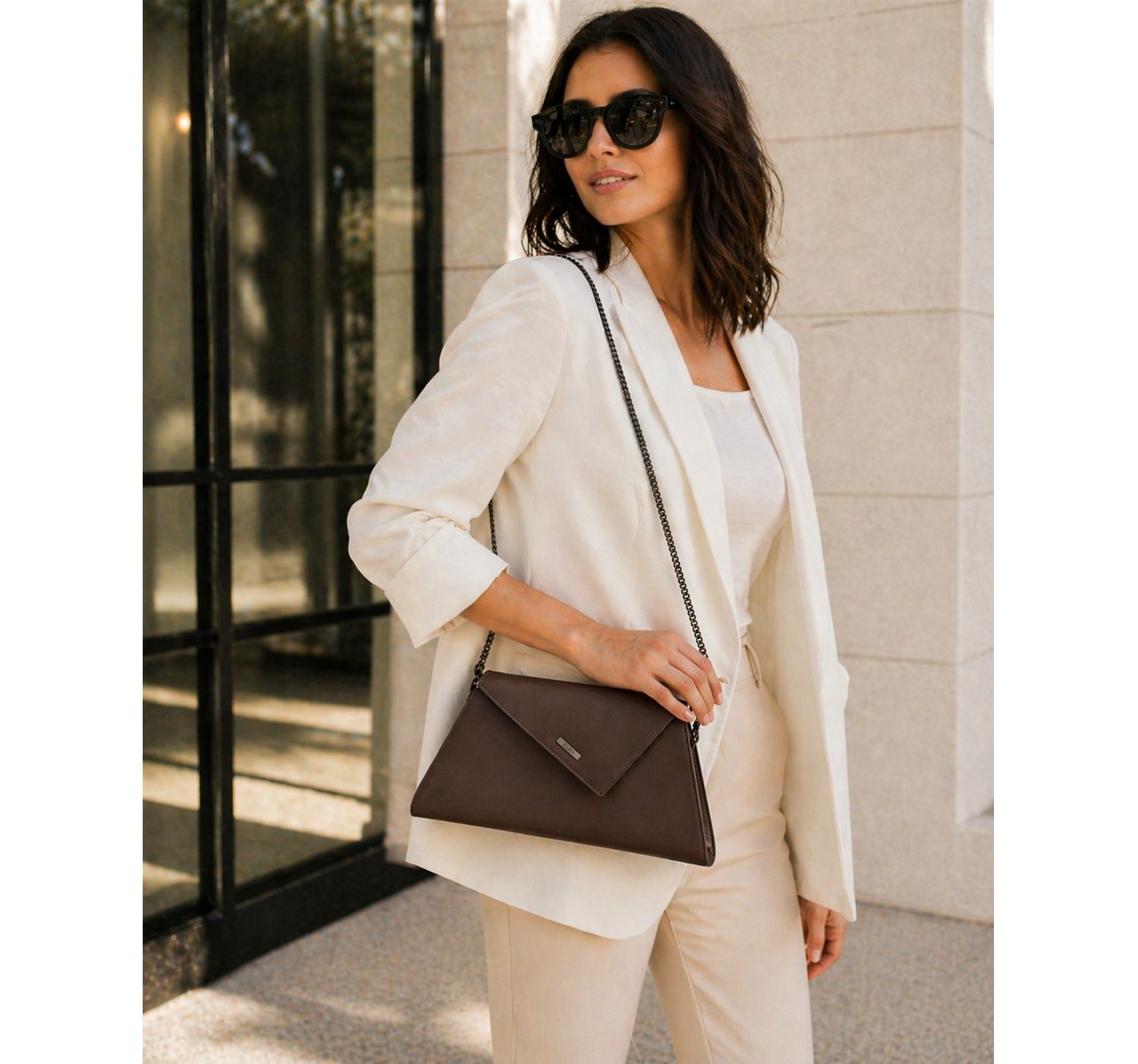 Women's Saffiano Leather Envelope Clutch Purse Crossbody Shoulder Evening Bag Elegant Handbag with Chain Strap