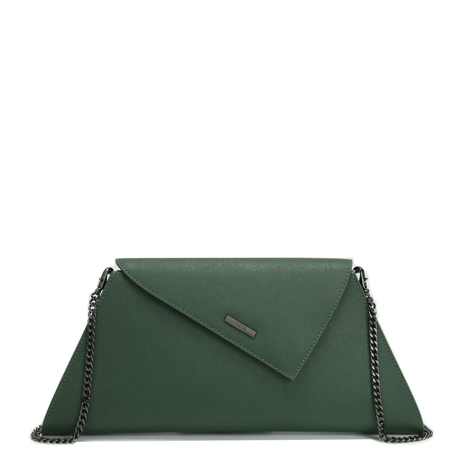 Women's Saffiano Leather Envelope Clutch Purse Crossbody Shoulder Evening Bag Elegant Handbag with Chain Strap