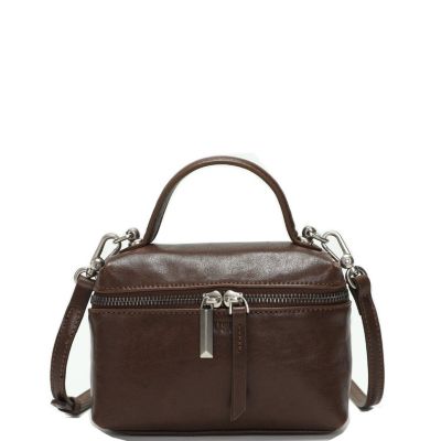 Bella Vintage Leather Vanity Case Crossbody Bag, Mini Box Top Handle Small Box Purse