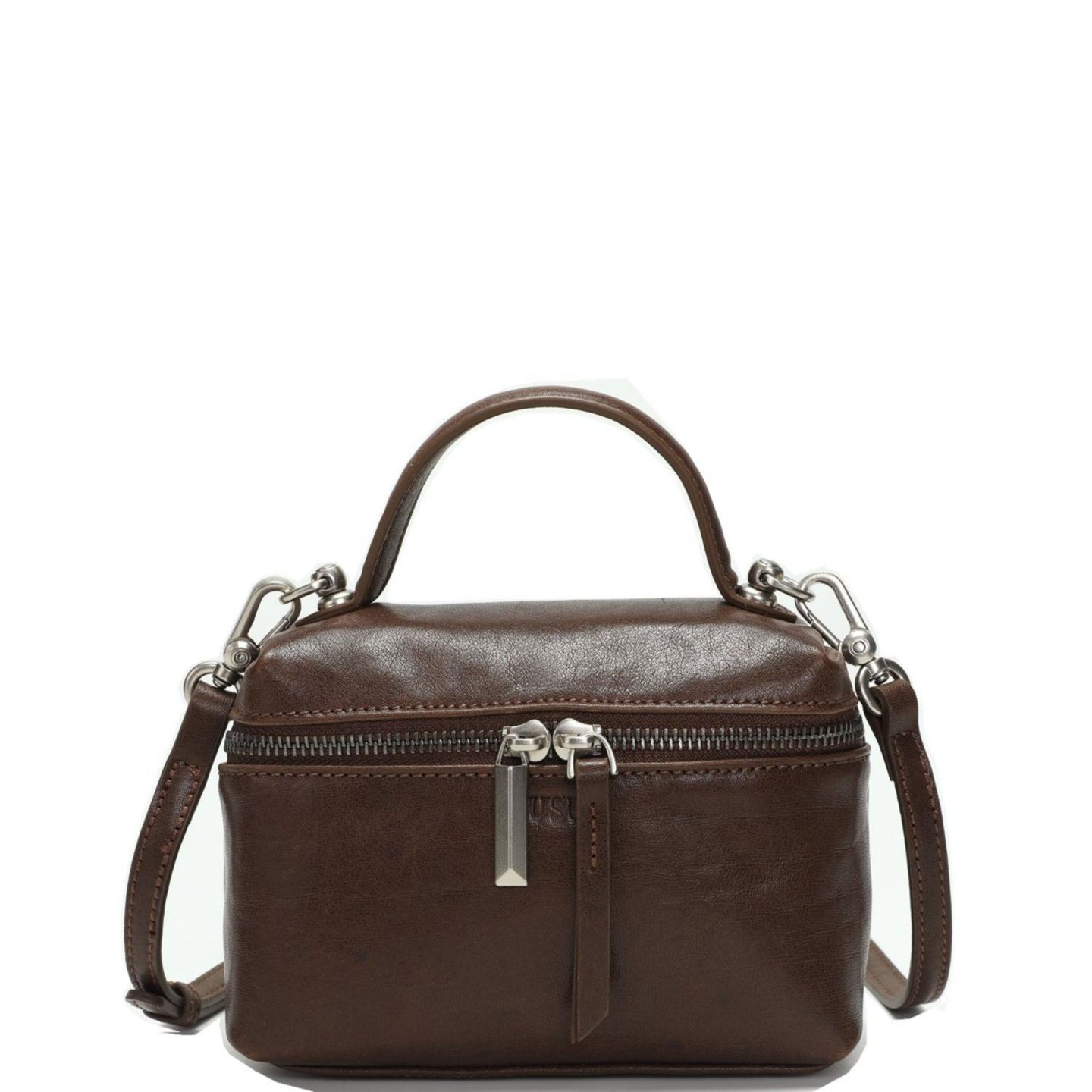 Женская сумка SUSU Bella Vintage Leather Vanity Case Crossbody, Mini Box Top Handle Small Box Purse, цвет: Шоколадный коричневый / Тёмно-коричневый — фото 1