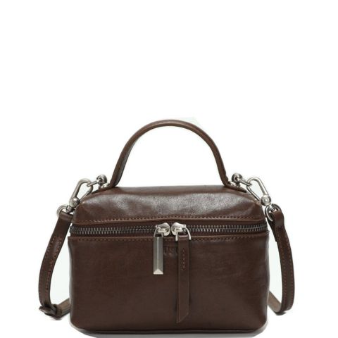 Женская сумка SUSU Bella Vintage Leather Vanity Case Crossbody, Mini Box Top Handle Small Box Purse, цвет: Шоколадный коричневый / Тёмно-коричневый