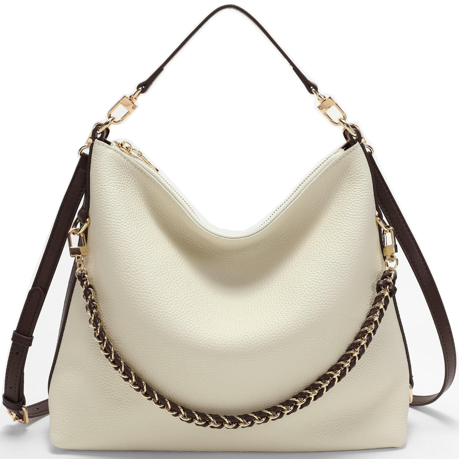 Riva Leather Convertible Hobo Bag Shoulder and Crossbody with Chain Detail