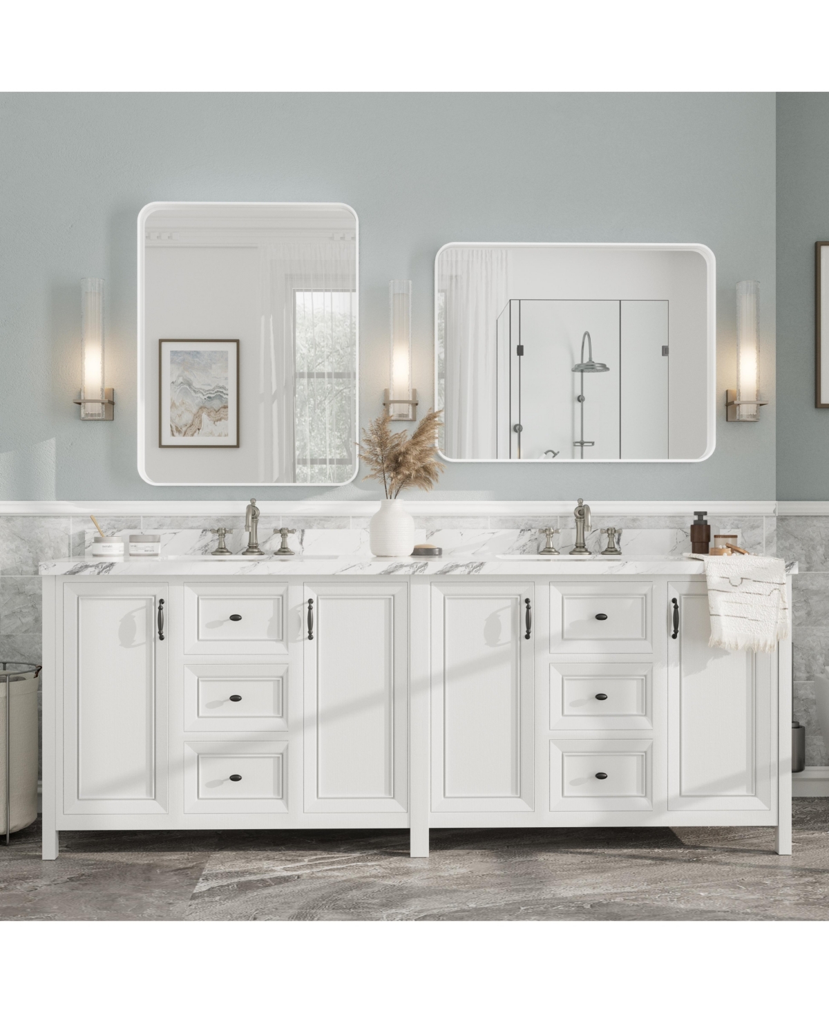 Apmir 28" x 36" High-Strength Tempered Glass and Aluminum Alloy Framed Wall Decor Bathroom Vanity Mirror