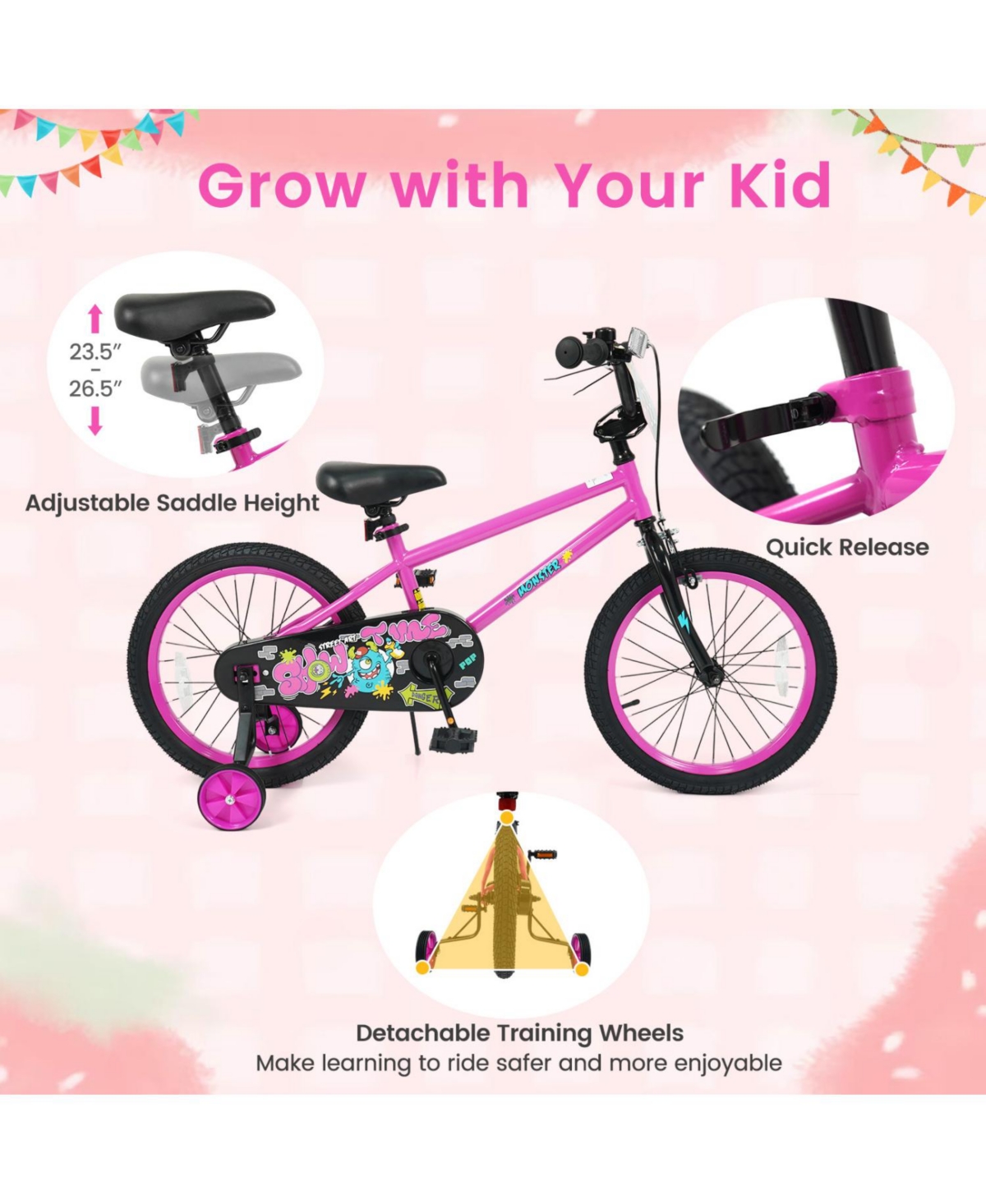 Slickblue Kids Bicycle with Training Wheels