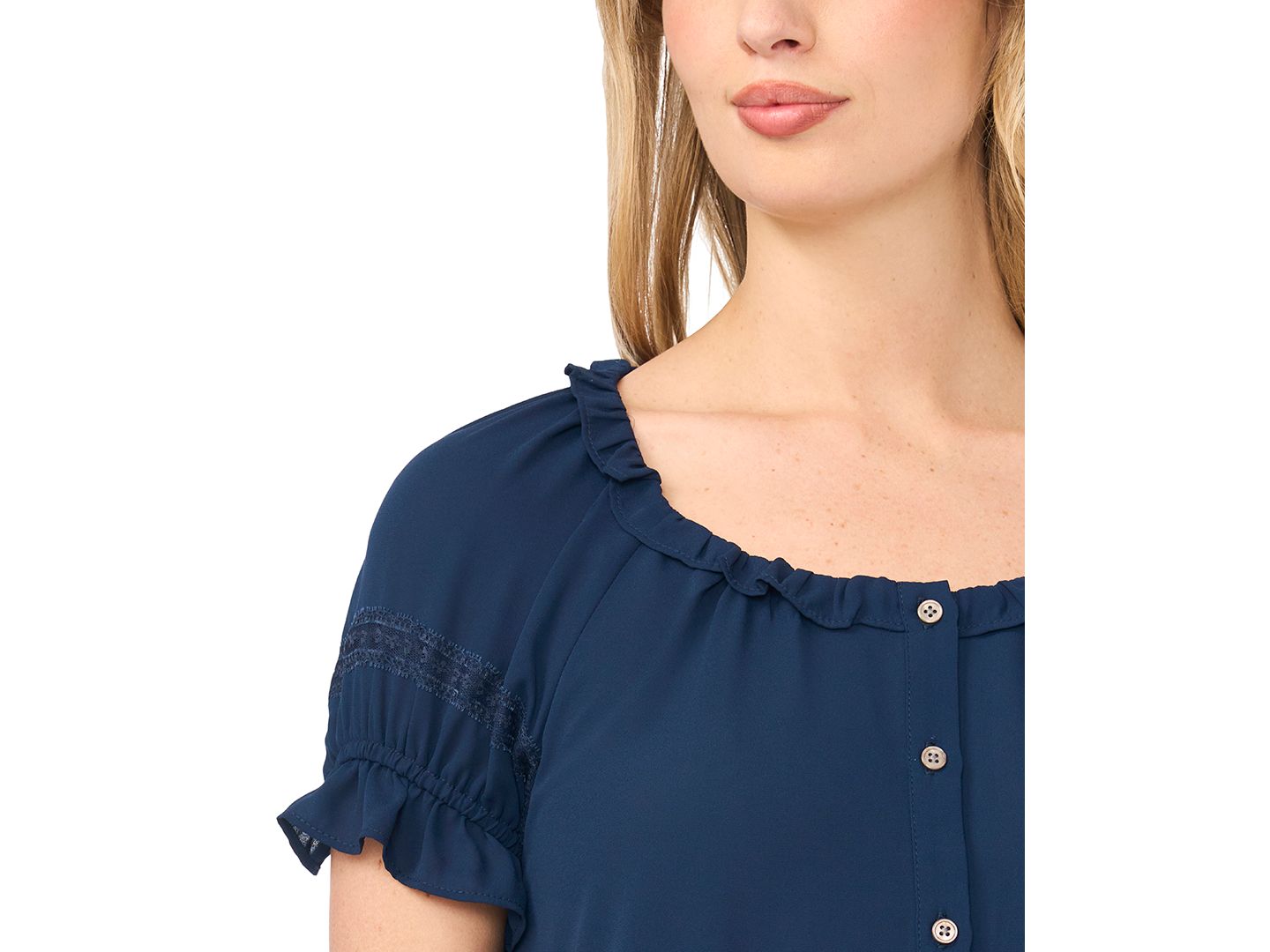 Женская блузка CeCe Scoop Neck Short-Sleeve Blouse, цвет: Тёмно-синий — фото 2