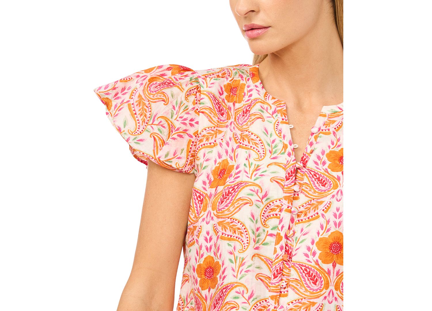Women's Flutter-Sleeve Printed Blouse