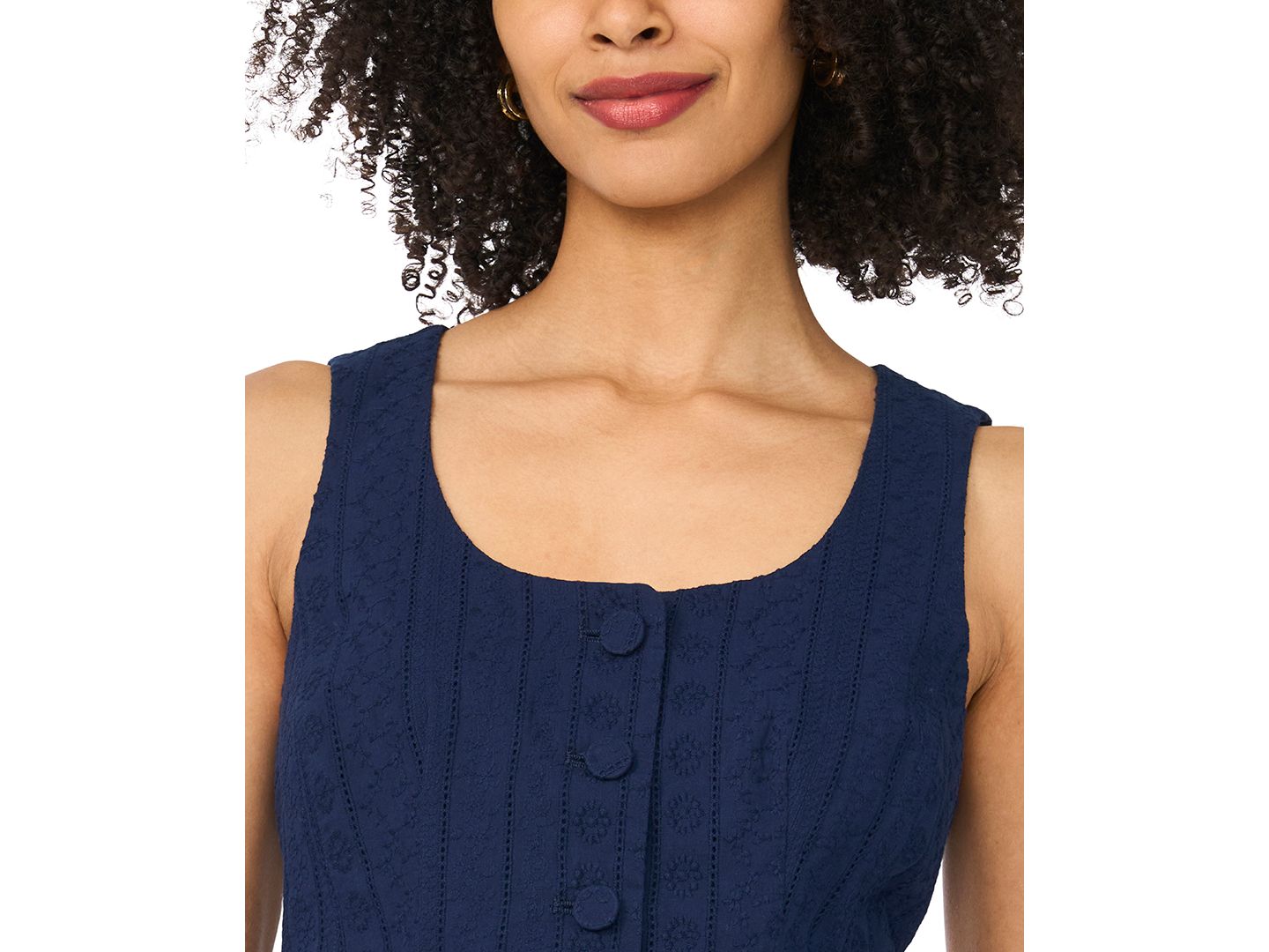 Женский топ CeCe Scoop Neck Button-Down Vest Top, цвет: Тёмно-синий — фото 6