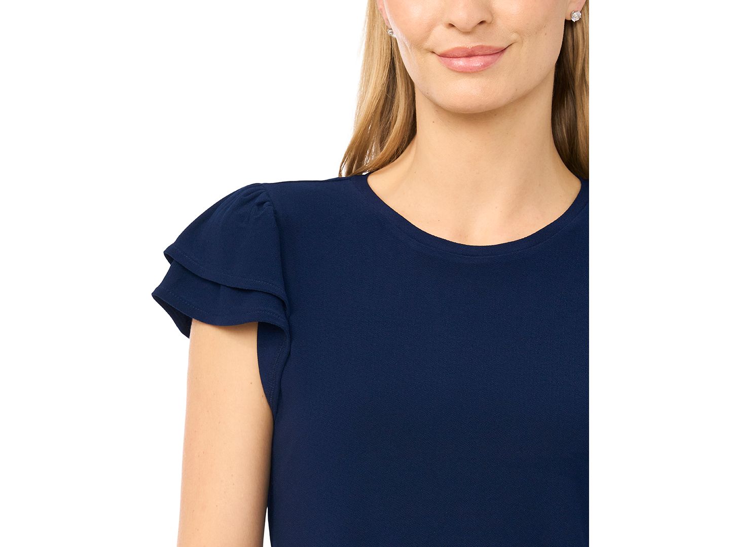Женский топ CeCe Double Ruffle-Sleeve Crewneck, цвет: Тёмно-синий — фото 3