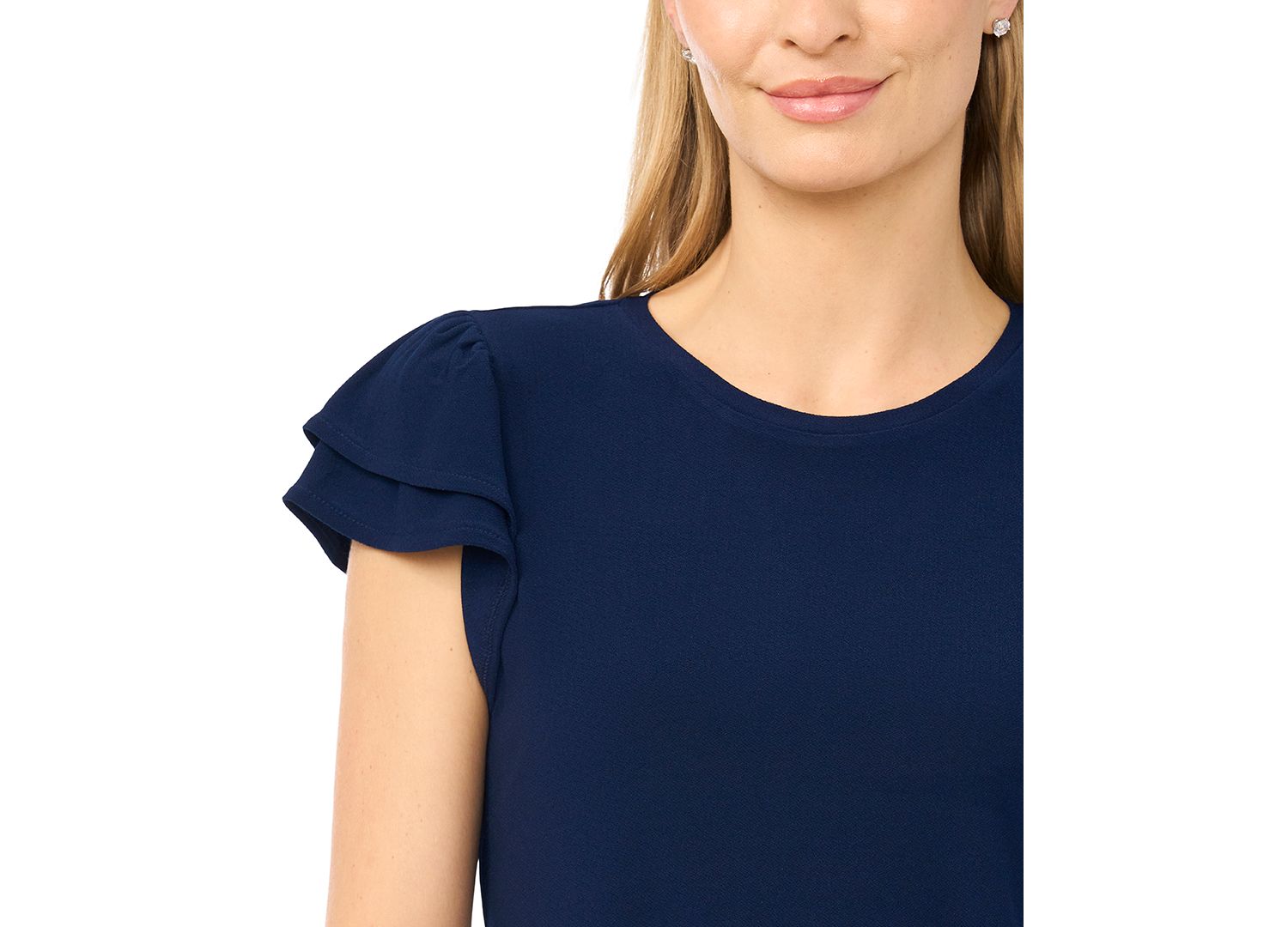 Women's Double Ruffle-Sleeve Crewneck Top