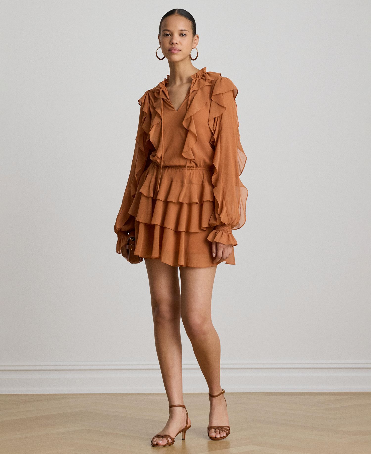 Women's Ruffle-Trim Tiered A-Line Dress