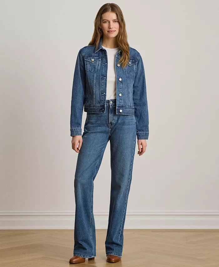 Women's Buttoned Placket Denim Trucker Jacket - thumbnail 2