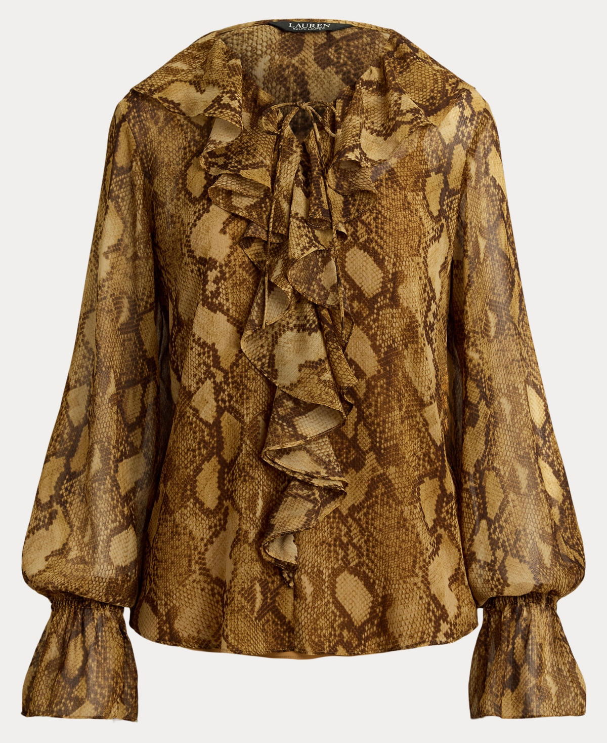 Lauren Ralph Ruffle-Trim V-Neck Blouse