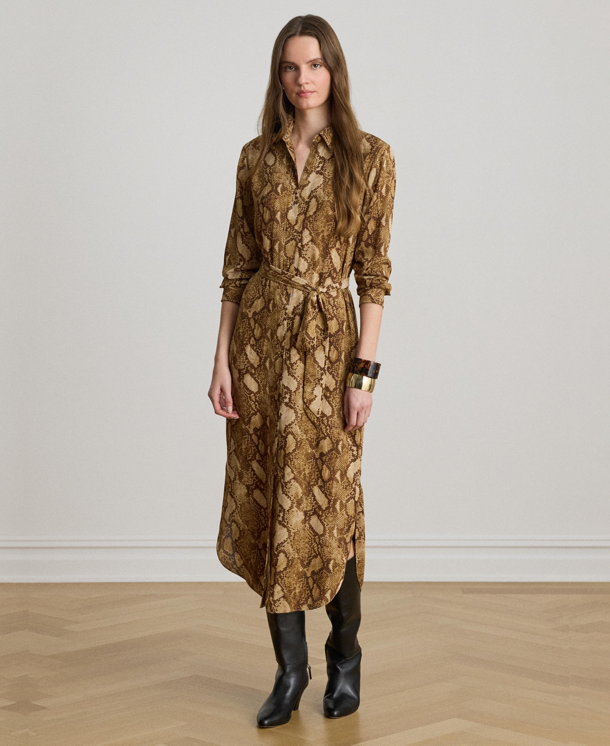 Lauren Ralph Women's Collared Long-Sleeve Shirt Dress