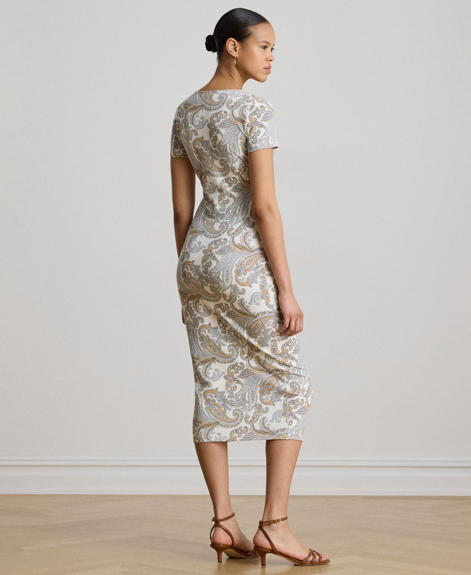 Women's Slim-Fit Square Neck Short-Sleeve Midi Dress