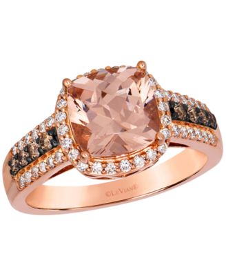 Cushion shape Morganite (1-5/8 ct. t.w.), Nude Diamond (1/4 ct. t.w.) & Chocolate Diamond (1/6 ct. t.w.) Ring in 14k Strawberry Gold