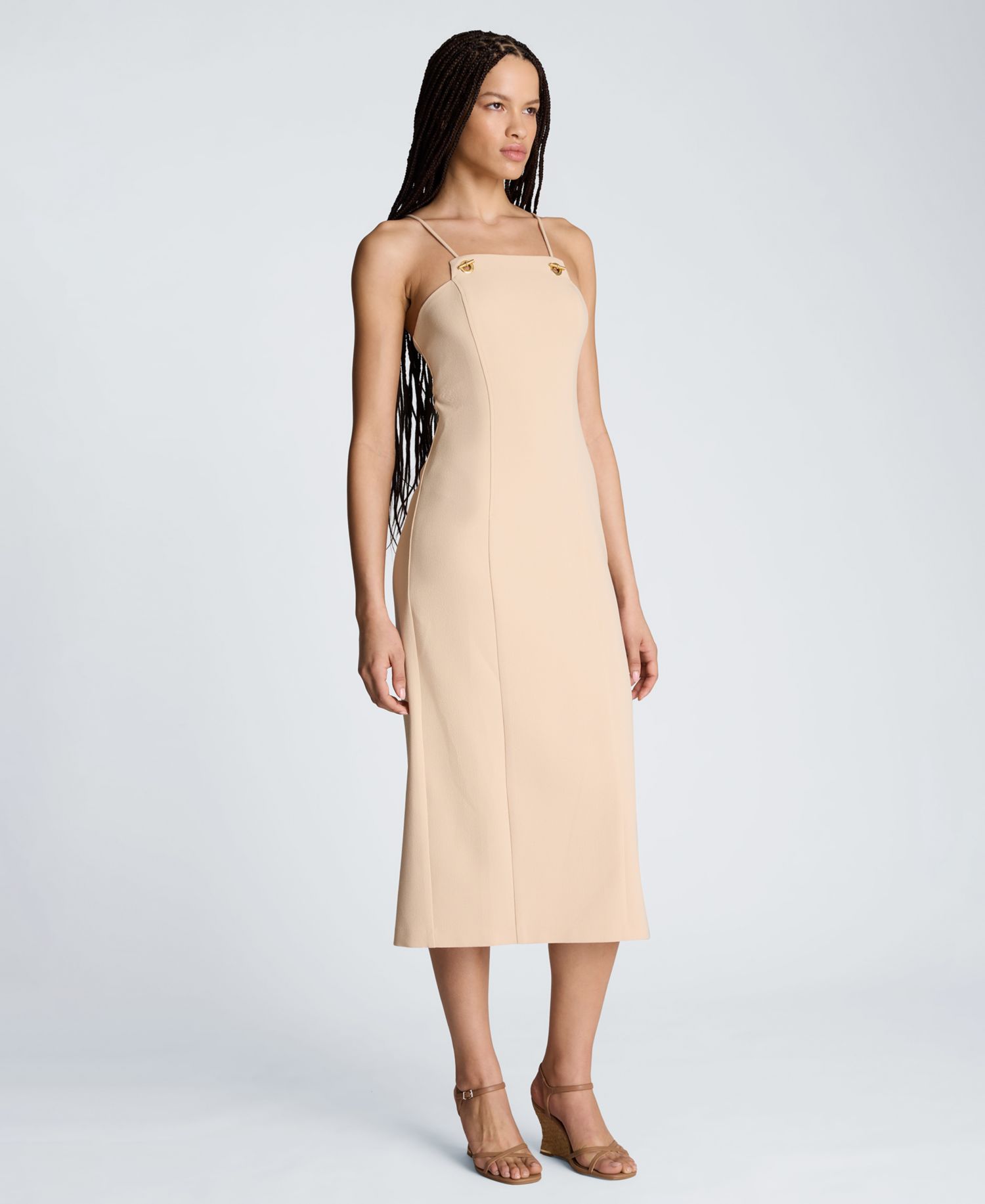 Women's Square Neck Grommet Midi Dress
