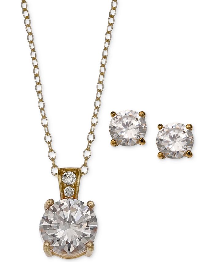 Giani Bernini - 2-Pc. Set Cubic Zirconia Round Pendant Necklace and Stud Earring Set in 18k Gold-Plated Sterling Silver, Only at Macy's