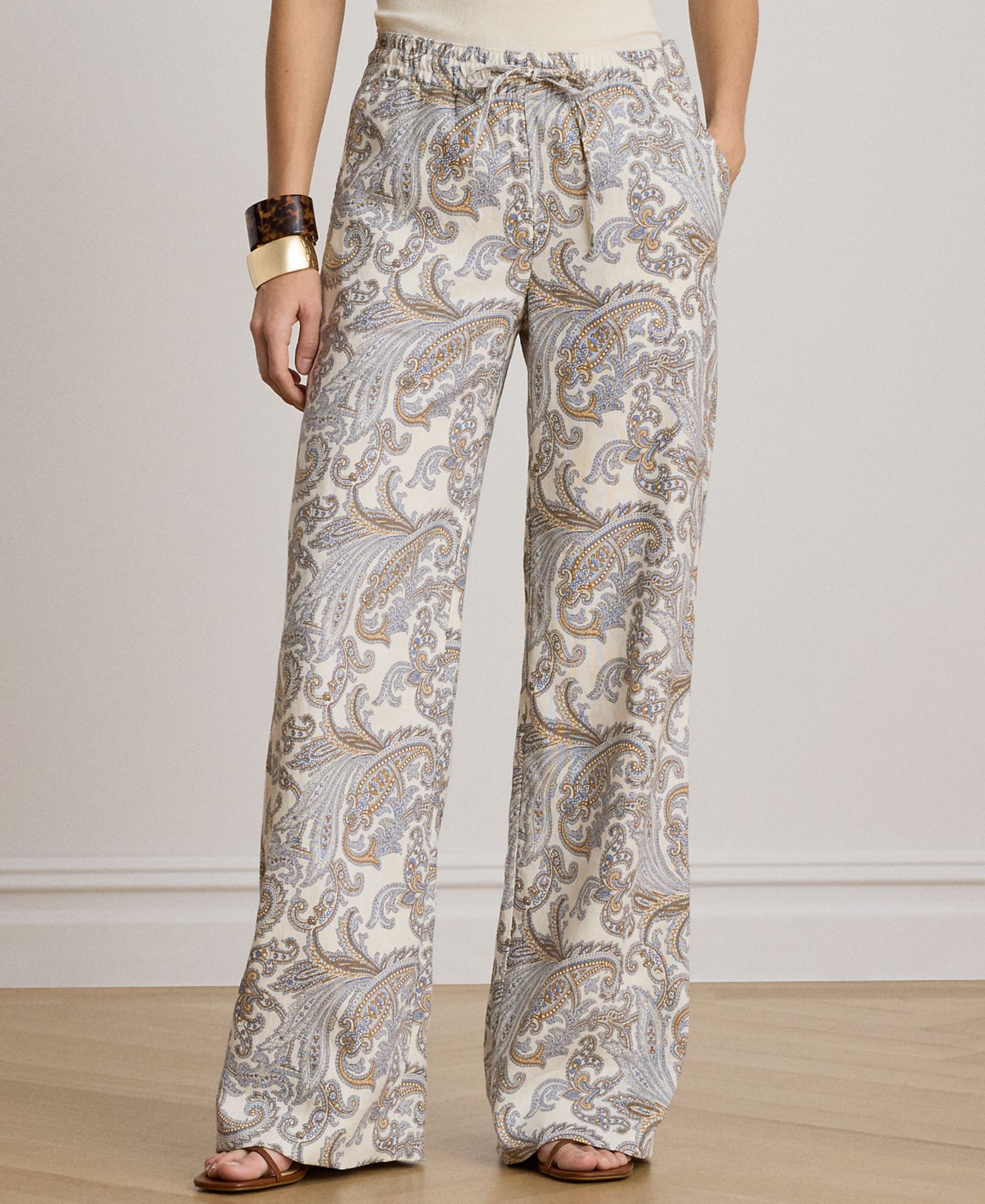 Women's Linen Mid-Rise Wide-Leg Pants
