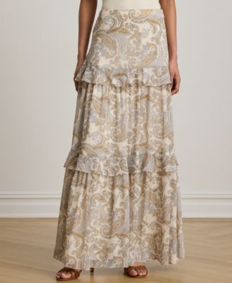 Lauren Ralph Lauren Petite Tiered A-Line Maxi Skirt - Cream Multi 195$