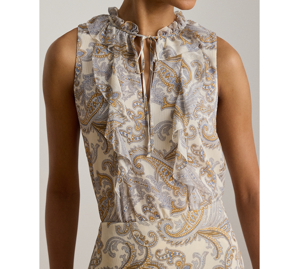 Lauren Ralph Lauren Petite Paisley Ruffle-Trim Sleeveless Blouse