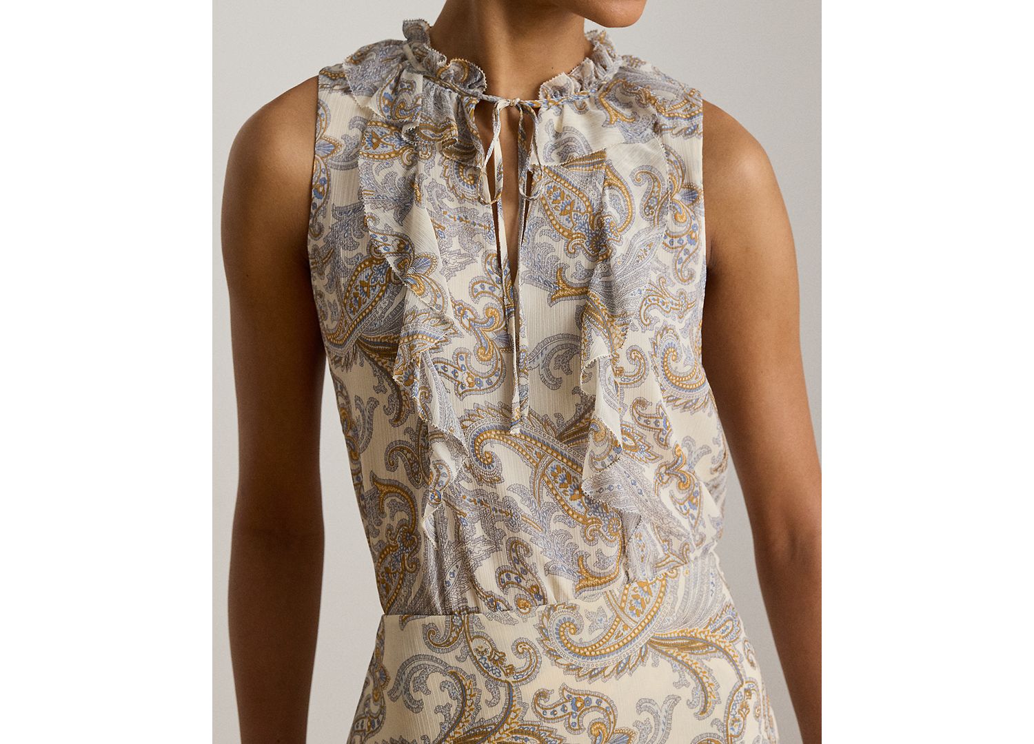 Petite Paisley Ruffle-Trim Sleeveless Blouse
