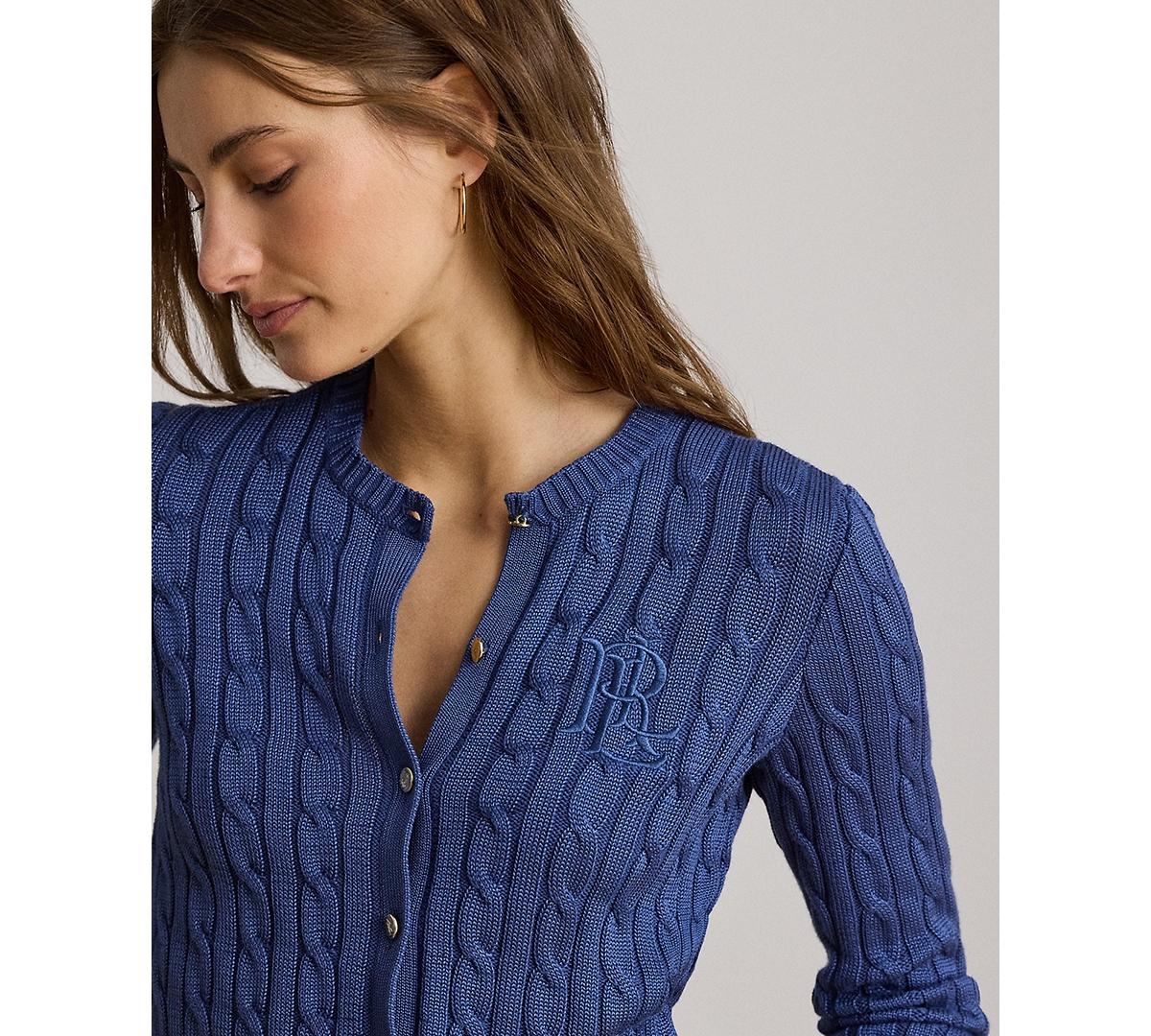 Lauren Ralph Petite Cable-Knit Button-Front Long-Sleeve Cardigan