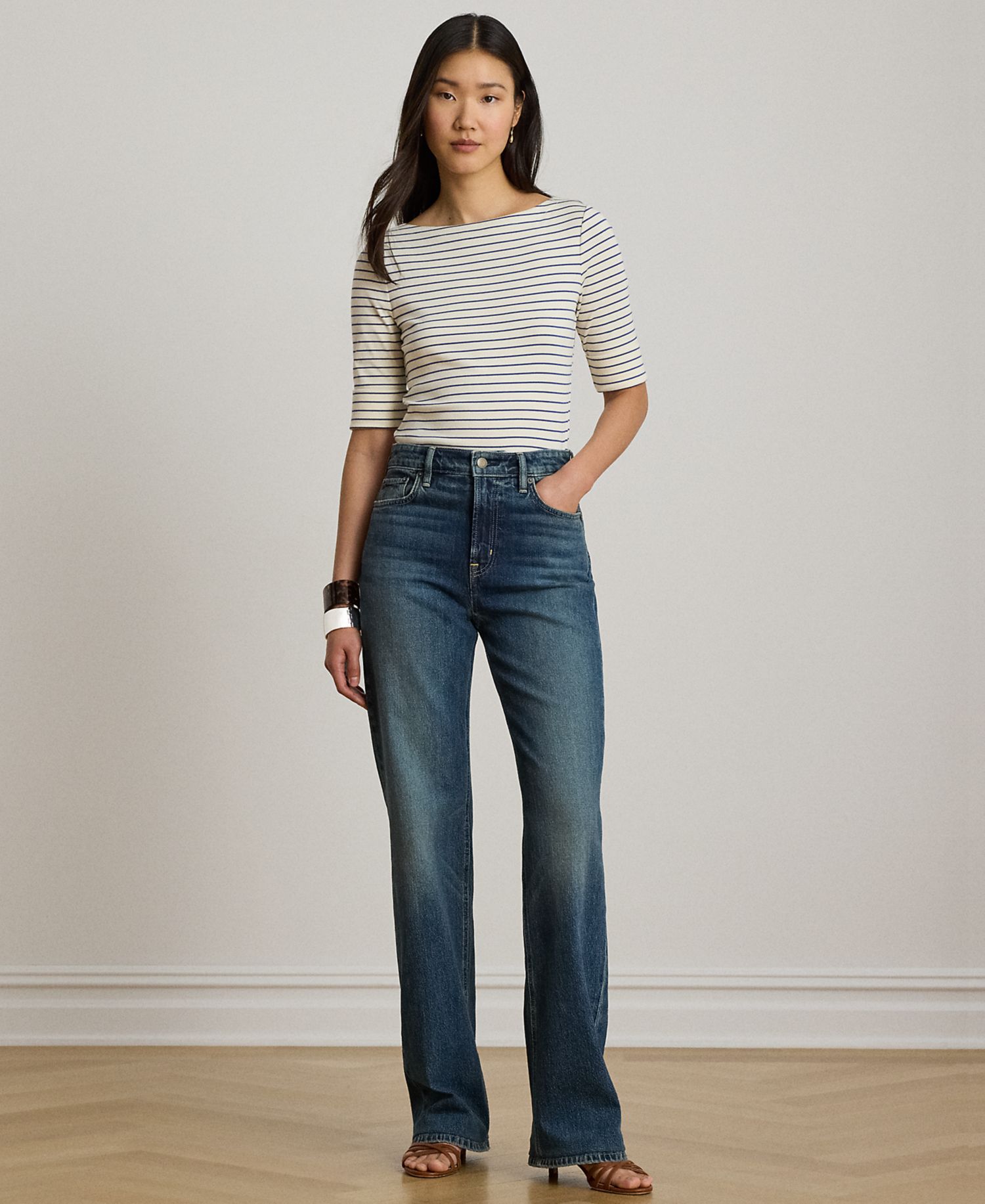 Petite Striped Boat Neck T-Shirt