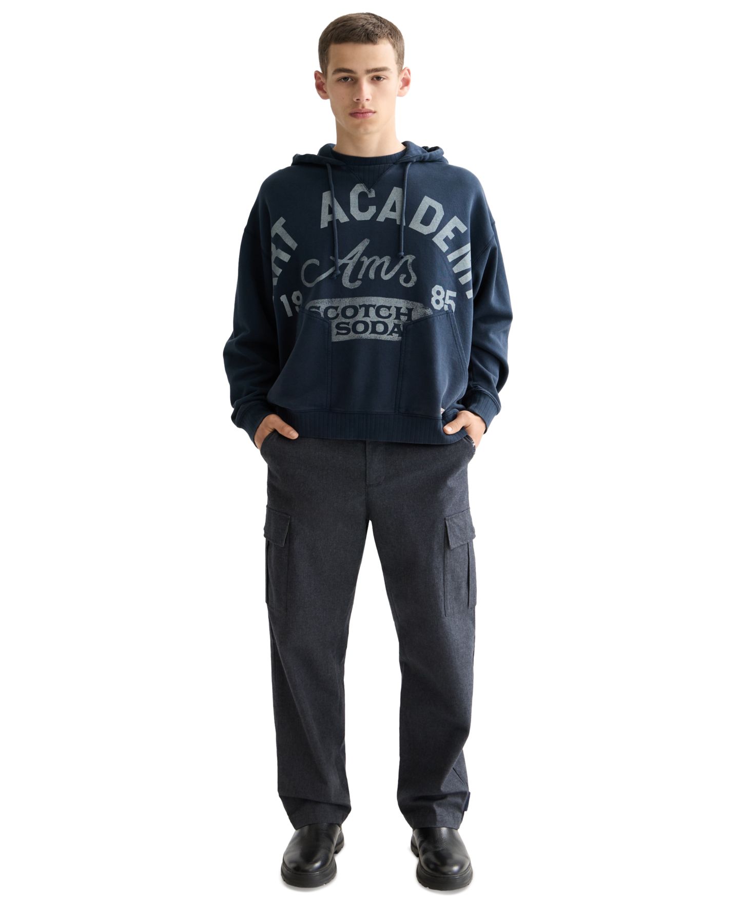 Мужское худи SCOTCH & SODA Washed Artwork Drawcord, цвет: Небесно-голубой — фото 2