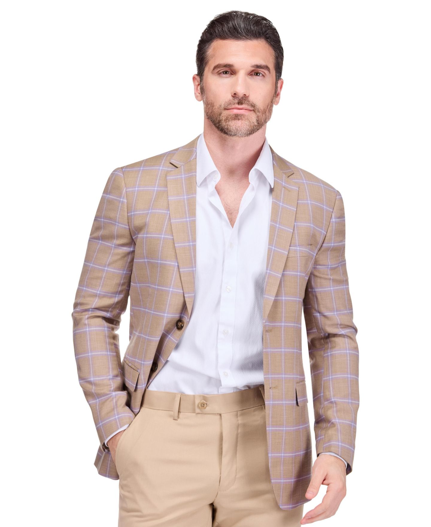 Мужской пиджак Gino Vitale Plaid Slim Fit Sportcoat Blazer, цвет: Бежевый / Хаки — фото 2