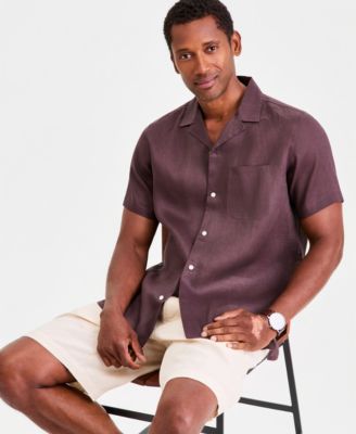 Club Room Men's Short-Sleeve Camp Collar Linen Shirt, Macy's Exclusive -  Macy's