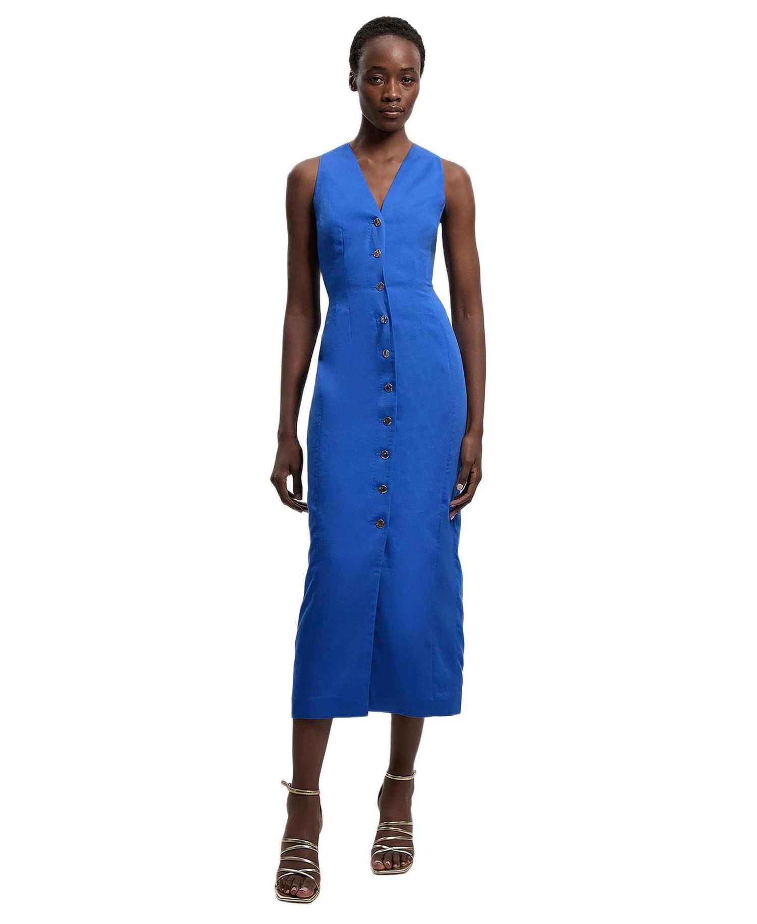Women's Tailored Linen Corset Back Midi Dress