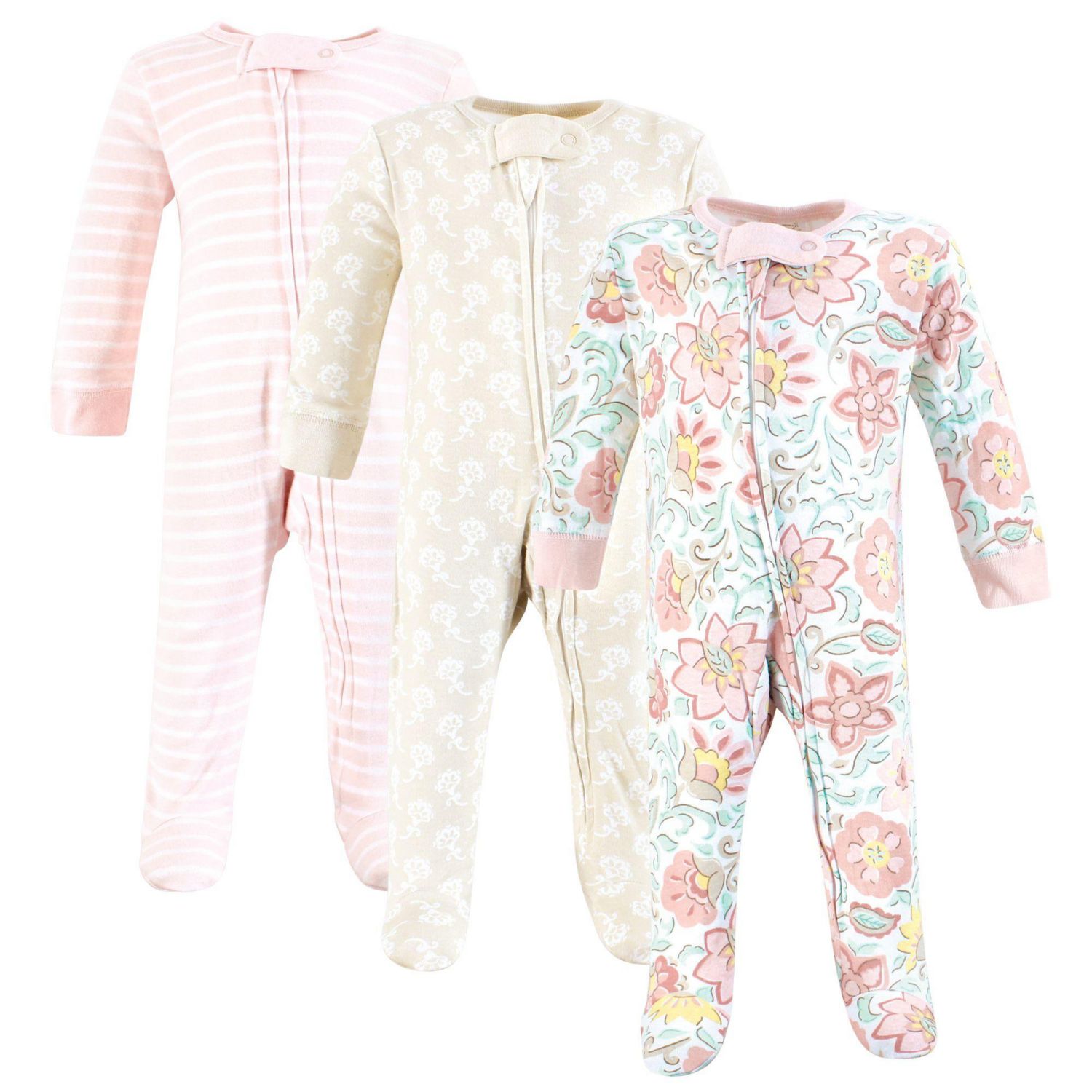 Baby Girls Organic Cotton Sleep and Play, Traditional Floral, 0-3 Months