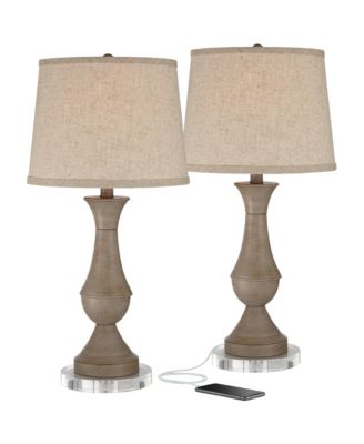 Avery Traditional Table Lamps Set of 2 with 7 Inches Round Risers 25 Inches High Faux Wood with USB LED Touch On Off