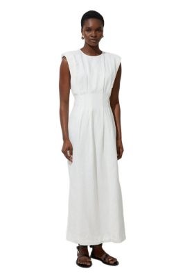 Women's Linen Blend Pintuck Midi Dress