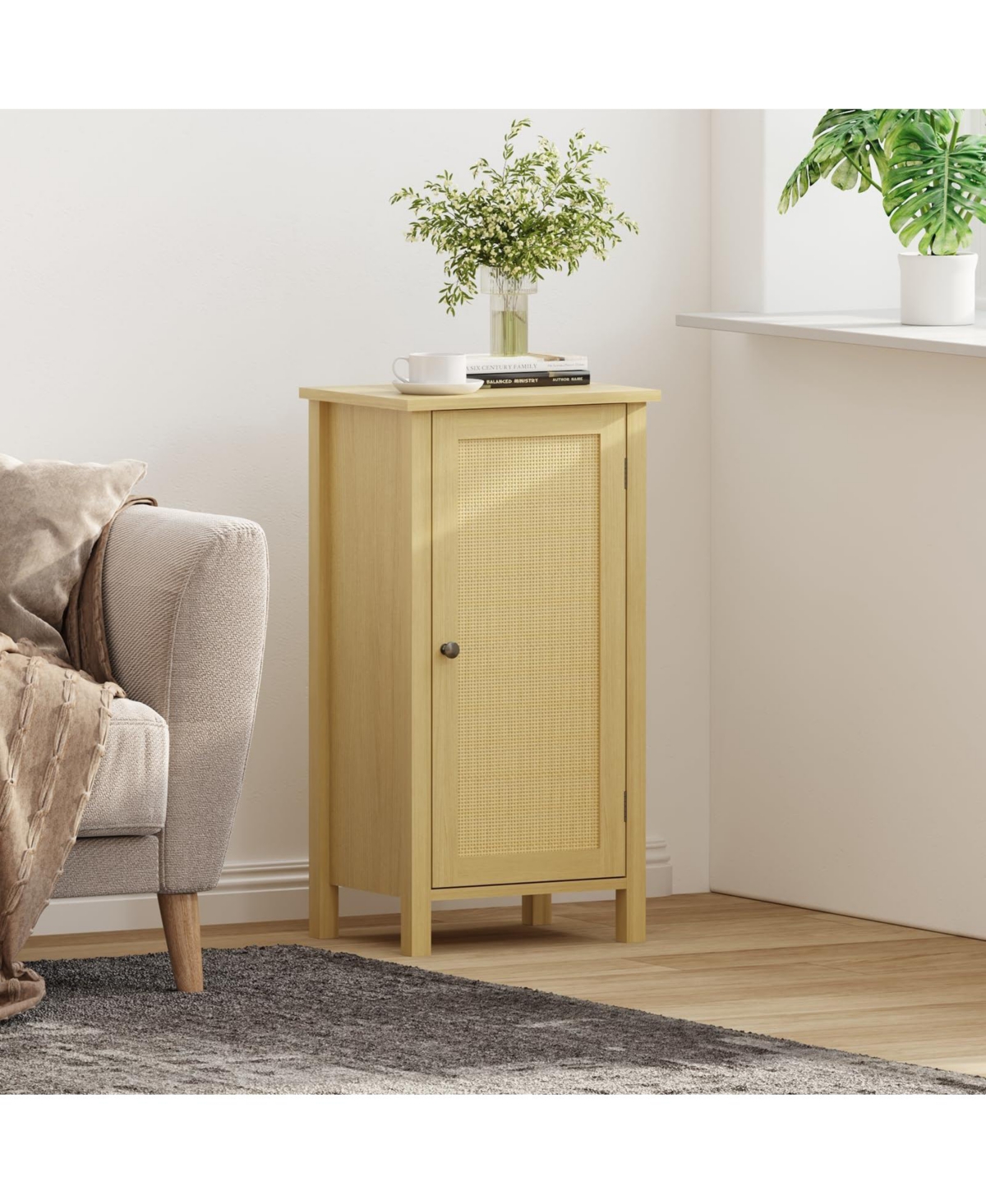 homfan 16 Inch Farmhouse Boho Nightstand, Wooden End Table with Drawer Storage and Sturdy Legs, Bedside Furniture for Bedroom and Living Room
