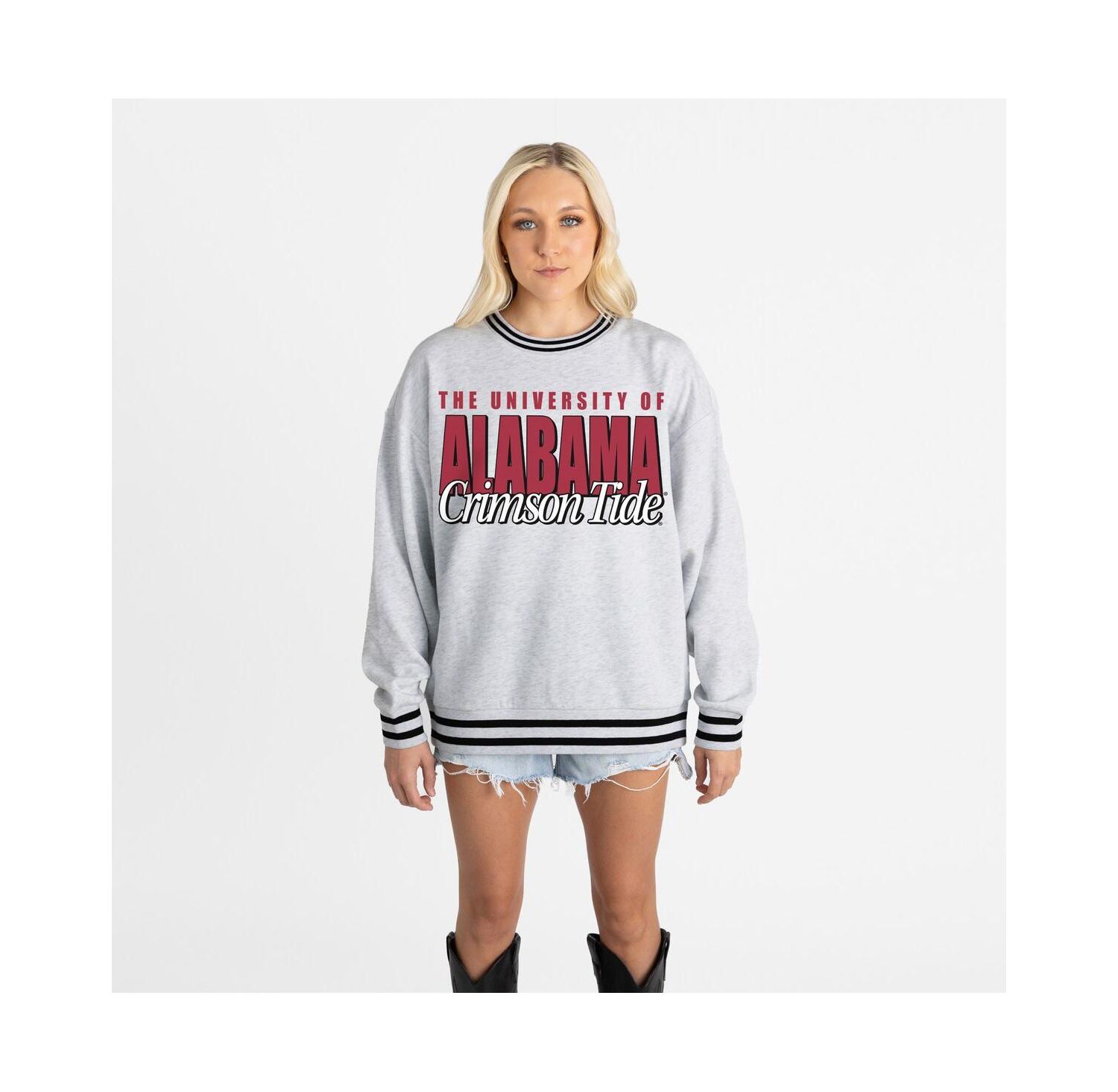 Women's Gray Alabama Crimson Tide Oversized Showdown Ringer Stripe Sweatshirt