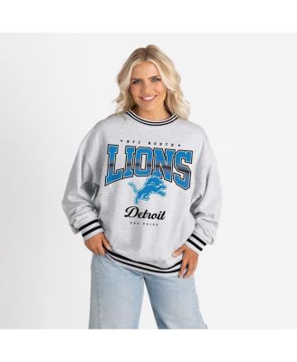 Women's Ash/Black Detroit Lions Oversized Gridiron Drive Ringer Stripe Sweatshirt
